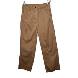 TWP Womens Pants 6 Wide Leg Trousers Chino Tan Flat Front Cotton Blend High Rise